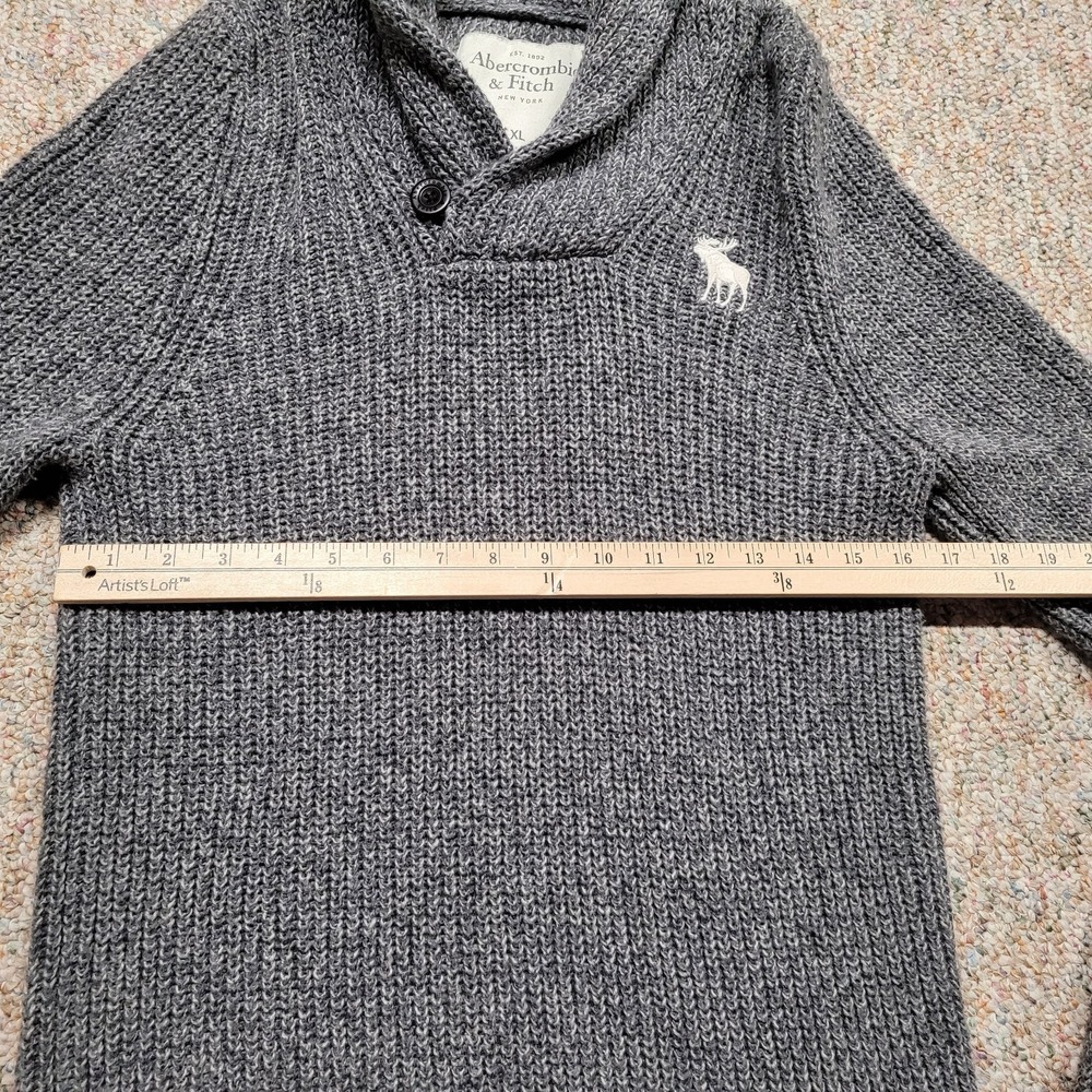 Abercrombie & Fitch Sweater Mens XL Gray Shawl Collar Fisherman Knit Moose Slim - Picture 10 of 15